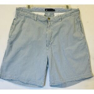 Southern Marsh Mens Blue/White Striped Seersucker Size 34 Flat Front Inseam 7"